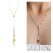 Colar Gravatinha de Fios com duas bolas Banhado Ouro 18k Presente Amiga Namorada Mae Esposa Colar Gravatinha de Fios com duas bolas Banhado Ouro 18k Presente Amiga Namorada Mae Esposa