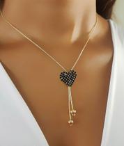 Colar Gravatinha Fixa com Zircônia Negra Banhado em Ouro18k Colar Gravatinha Fixa com Zircônia Negra Banhado em Ouro18k