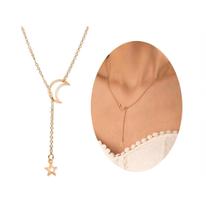 Colar Gravatinha Folheado Lua E Estrela Noiva Delicada