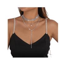 Colar Gravatinha Gargantilha Zircônia Prata Festa Longo Strass Noiva-Colar Gravata Choker Dourado Cristais Brilhante Y