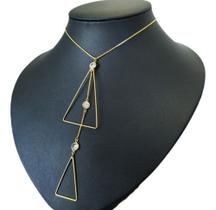 Colar Gravatinha Pedra Zirconia Dourado F. Ouro 18k Semijoia