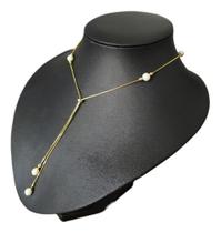 Colar Gravatinha Pérola F. Ouro 18k Dourado 80 Cm