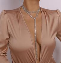 Colar Gravatinha Prata Longo Gargantilha Zirconia Strass Noiva Festa Colar Gravata Choker Brilhante Casamento Presente