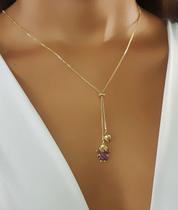 Colar Gravatinha Regulável com Filhos 1 Menina Banhado em Ouro18k