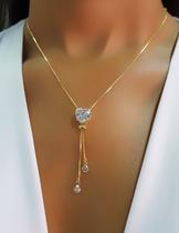 Colar Gravatinha Regulável Coração Zircônia Cristal Banhado em Ouro18k Colar Gravatinha Regulável Coração Zircônia Cristal Banhado em Ouro18k