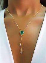 Colar Gravatinha Regulável Coração Zircônia Turmalina Banhado a Ouro Colar Gravatinha Regulável Coração Zircônia Turmalina Banhado a Ouro