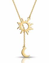 Colar Gravatinha Sol e Lua Banhado a Ouro 18K Semijoia Colar Gravatinha Sol e Lua Banhado a Ouro 18K Semijoia