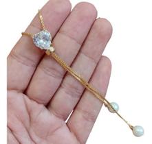 Colar Gravatinha Zirconia Coração Pérola Banhado A Ouro 18k Colar Gravatinha Zirconia Coração Pérola Banhado A Ouro 18k