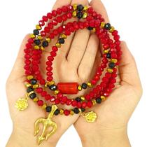 Colar Guia Cristais Pomba Gira Tridente Dourado Colar Guia Cristais Pomba Gira Tridente Dourado