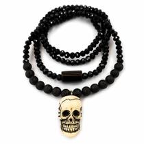 Colar Guia Exú Pedra Natural Cristal Pingente Caveira Firma Murano