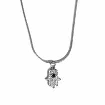 Colar hamsa pingente mão de fatima corrente aço inoxidável prata