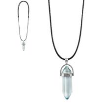 Colar Hexagonal Pedra Pingente Natural Opala Quartzo Cristal Fluorescente Coluna