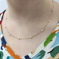 Colar Infantil de Ouro 18k com Pérolas Naturais Espaçadas - 32cm Colar Infantil de Ouro 18k com Pérolas Naturais Espaçadas - 32cm