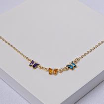 Colar Infantil Folheado a Ouro Borboletas Coloridas