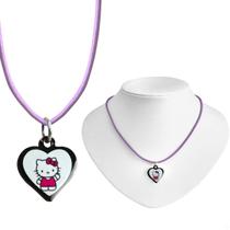 Colar infantil menina + pingente premium hello kitty preto pink moda presente rosa ajustavel criança