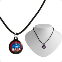 Colar infantil menino + pingente premium capitão america heroi moda vermelho presente azul criança ajustavel