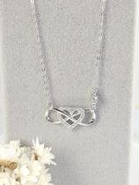 Colar Infinito com Coração Cravejado em Prata 925 com Banho de Ródio - 40cm + 5cm Extensor