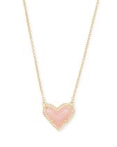 Colar Kendra Scott Ari Coração Quartzo Rosa Banhado a Ouro 14k
