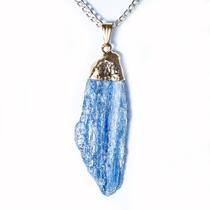 Colar Lâmina Cianita Azul Natural Dourado Envolto 30 a 60 mm Colar Lâmina Cianita Azul Natural Dourado Envolto 30 a 60 mm