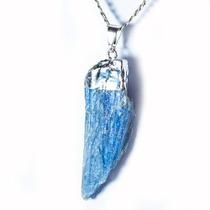 Colar Lâmina Cianita Azul Natural Prateado Envolto 30 a 55mm Colar Lâmina Cianita Azul Natural Prateado Envolto 30 a 55mm