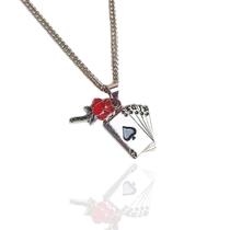 Colar Laroiê Maria Navalha prateado-Baralho e Botão de Rosa