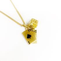 Colar Laroiê Maria Navalha/Zé Pilintra dourado-Baralho Dado Colar Laroiê Maria Navalha/Zé Pilintra dourado-Baralho Dado