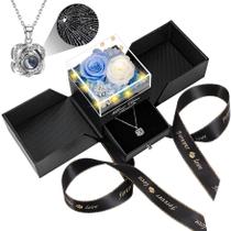 Colar Lebana, 2 rosas preservadas, azul, branco, presente eterno