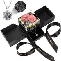 Colar Lebana de rosa dupla preservada com colar I Love You