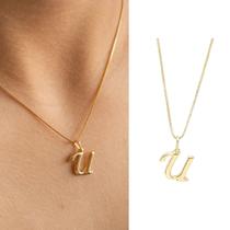 Colar Letra Inicial Lisa Semi Joia Banhado Ouro 18k Presente Perfeito Aniversario Mae Mulher Namorada Colar Letra Inicial Lisa Semi Joia Banhado Ouro 18k Presente Perfeito Aniversario Mae Mulher Namorada