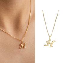 Colar Letra Inicial Lisa Semi Joia Banhado Ouro 18k Presente Perfeito Aniversario Mae Mulher Namorada