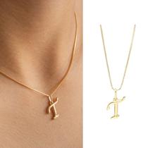 Colar Letra Inicial Lisa Semi Joia Banhado Ouro 18k Presente Perfeito Aniversario Mae Mulher Namorada