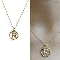 Colar Letra Nome com Pedras de Zirconias Banhado Ouro 18k Colar Letra Nome com Pedras de Zirconias Banhado Ouro 18k
