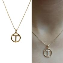 Colar Letra Nome com Pedras de Zirconias Banhado Ouro 18k Colar Letra Nome com Pedras de Zirconias Banhado Ouro 18k