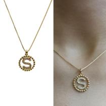 Colar Letra Nome com Pedras de Zirconias Banhado Ouro 18k
