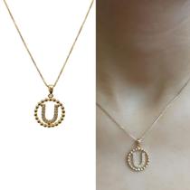 Colar Letra Nome com Pedras de Zirconias Banhado Ouro 18k Colar Letra Nome com Pedras de Zirconias Banhado Ouro 18k