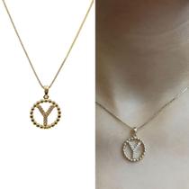 Colar Letra Nome com Pedras de Zirconias Banhado Ouro 18k