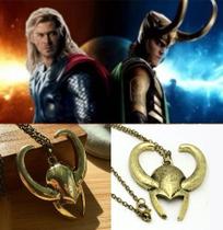 Colar Loki Irmão de Thor Capacete Chifres Marvel Vingadores Avengers Pingente Geek Nerd Metal