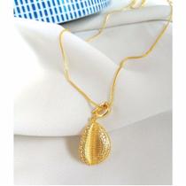 Colar longo búzios cristal ouro 18k