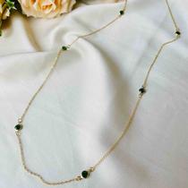 Colar Longo Cristais Verdes Banhado em Ouro 18k