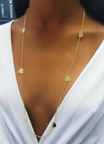 Colar Longo de Coração De Chapa Folheado A Ouro 18k