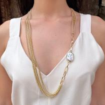 Colar Longo em Correntes com Pérola ABS - Estilo Boho