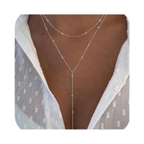 Colar Longo Feminino Banhado a Ouro Com Pingente Duplo E Choker Presente De Moda Colar Longo Feminino Banhado a Ouro Com Pingente Duplo E Choker Presente De Moda