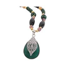 Colar Longo Feminino Com Corrente De Contas Pretas, Pingente De Pedra Verde, Joias Da Moda, Presente