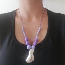 Colar longo feminino Lilás macramé