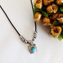 Colar longo hippie pingente azul unissex
