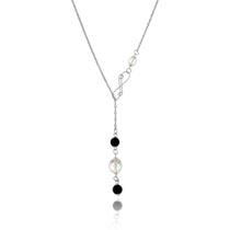 Colar Longo Infinity Black and White - Pedra Natural Ágata Negra e Cristais - Banhado a Ródio Branco Colar Longo Infinity Black and White - Pedra Natural Ágata Negra e Cristais - Banhado a Ródio Branco