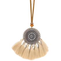 Colar Longo Marrom Boho Chic Acessórios Feminino Borboleta Mandala Flor