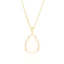 Colar longo pingente gota pedra branca banhado a ouro 18k