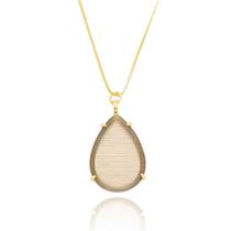 Colar longo pingente gota pedra fumê banhado a ouro 18k Colar longo pingente gota pedra fumê banhado a ouro 18k
