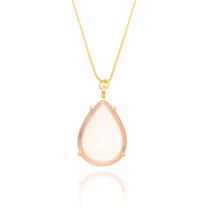 Colar longo pingente gota pedra rosa banhado a ouro 18k Colar longo pingente gota pedra rosa banhado a ouro 18k